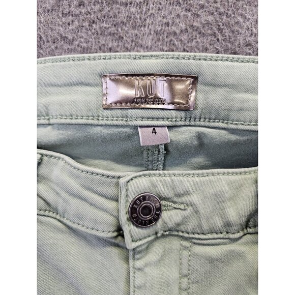 Kut From The Kloth Jeans Size 4 Green Amy Crop Straight Leg Raw Hem - Picture 4 of 9